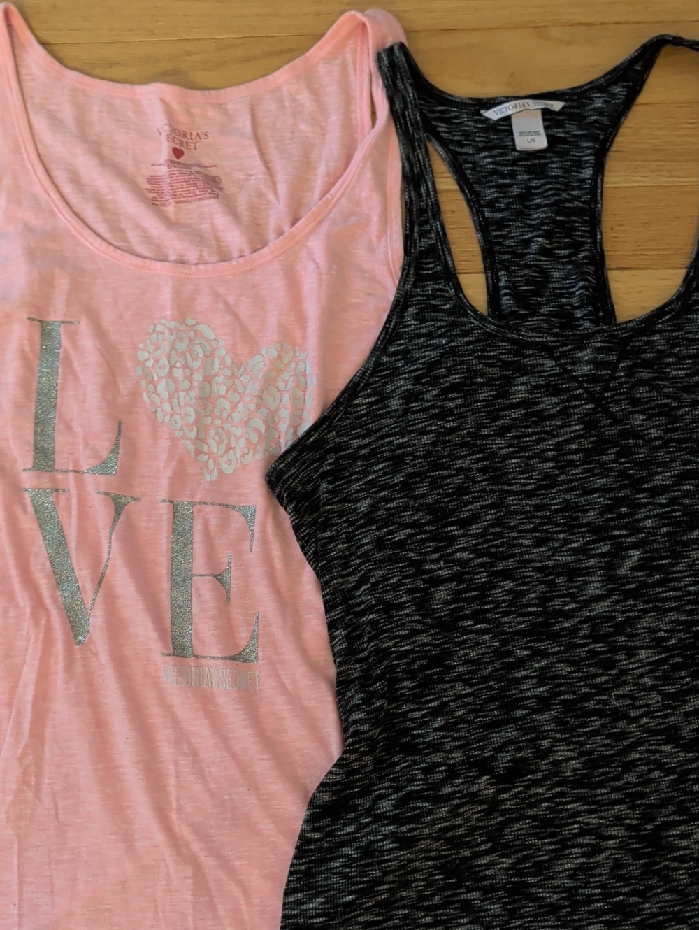 Victoria's Secret Pink LOVE Graphic Tank & Black Space-Dye Racerback Tank